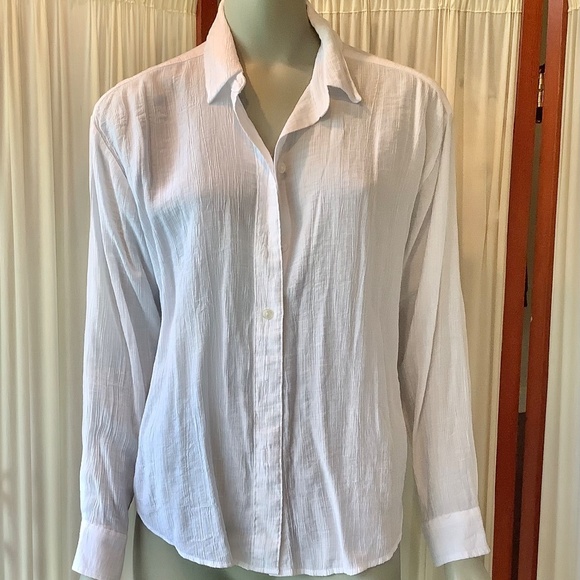 Abercrombie & Fitch White Oversized Crinkle Gauzy Shirt Button Down Size Small - Picture 2 of 7